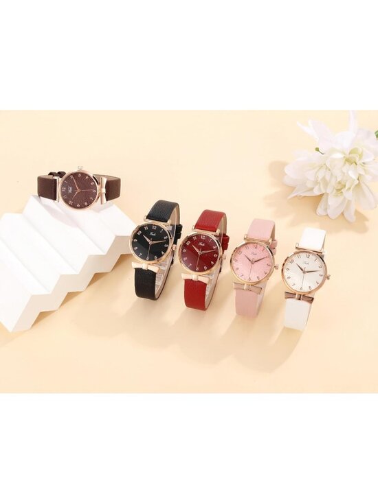 Women Women\'s White Analog Quartz Classic Simple Leather Arabic Numerals Wrist Watch